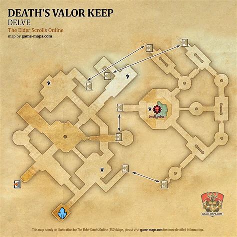 ESO Death's Valor Keep Delve Map with Skyshard and Boss location in High Isle & Amenos