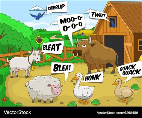 Farm animals talks sound cartoon educational Vector Image