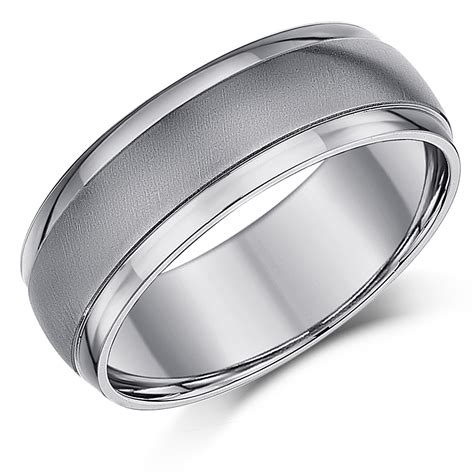 7mm Titanium Matt & Polished Wedding Ring Band - Titanium Rings at Elma ...