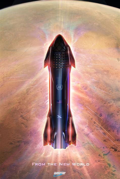 Poster of SpaceX Starship entering Mars' atmosphere by Gravitation Innovation | human Mars