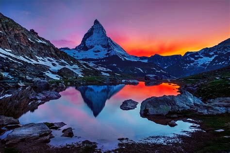 landscape Photography Nature Lake Sunset Mountains Sky | Matterhorn, Beautiful places, Beautiful ...