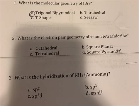 Solved 1. What is the molecular geometry of IBr3? a. | Chegg.com