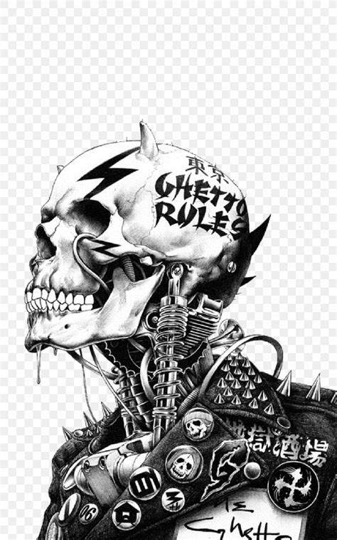 Punk Rock Drawing Skull Art Image, PNG, 1200x1925px, Punk Rock, Art, Artist, Black And White ...