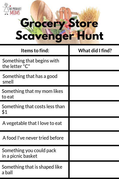 Grocery Store Scavenger Hunt Worksheet - Printable Word Searches