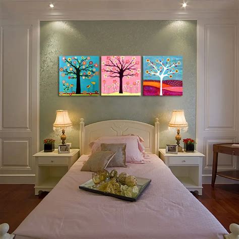 3 piece colorful cartoon tree of life kids room prints Abstract canvas wall art bedroom picture ...