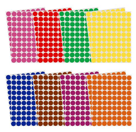 Colored Dot Stickers Colors 1/2 inch 13mm Labels Round Sticker in 8 Colors, 16 Sheets Total ...