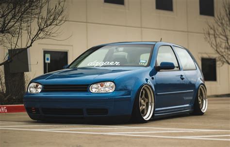 Wallpaper volkswagen, golf, blue, tuning, coupe, germany, low, stance, mk4 images for desktop ...