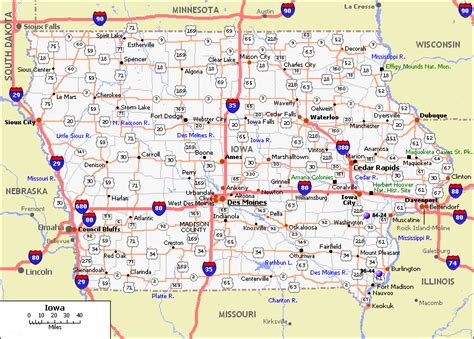 Iowa Counties Road Map USA