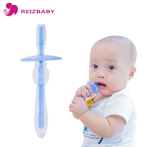 REIZBABY Infant Baby Toothbrush Silicone TeetherTraining Safety Portable Bendable Training ...