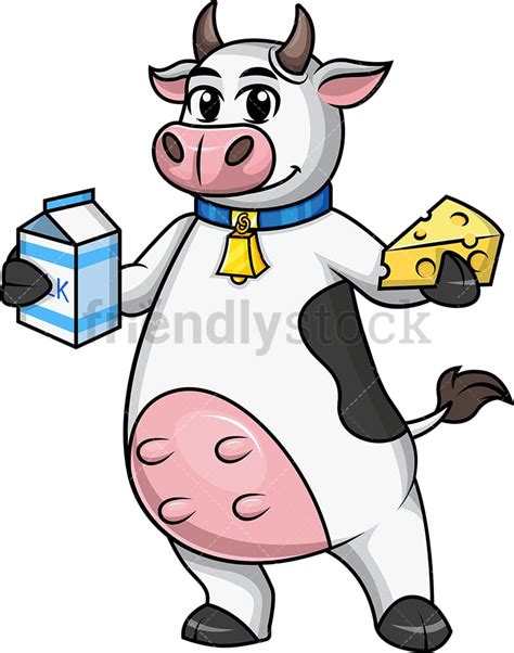 Cow Holding Milk And Cheese Cartoon Clipart Vector - FriendlyStock