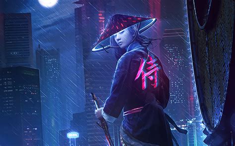 1440x900 Neon Samurai Girl 4k Wallpaper,1440x900 Resolution HD 4k Wallpapers,Images,Backgrounds ...