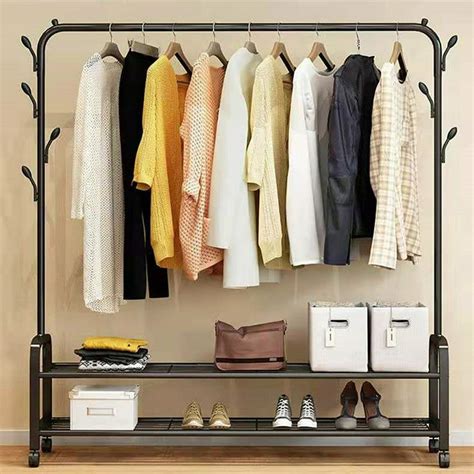 Metal Garment Rack Rail Hanging Coat Shelf Stand Closet Clothes Hanger Home Bedroom Clothes ...