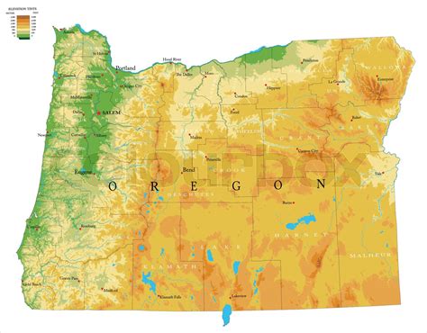 Oregon physical map | Stock vector | Colourbox