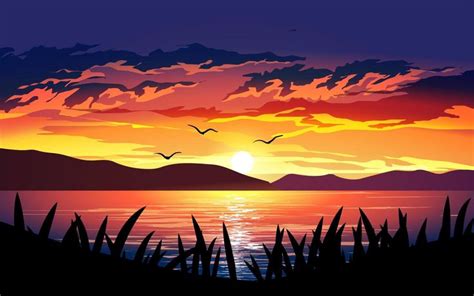 Dramatic Sunset over the Lake | Art de coucher du soleil, Paysages d'art fantastique, Images de ...