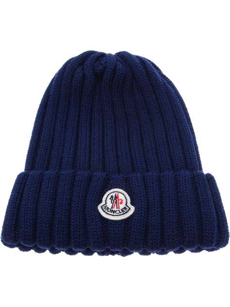 Moncler Wool Ribbed Knit Beanie Hat in Blue for Men | Lyst