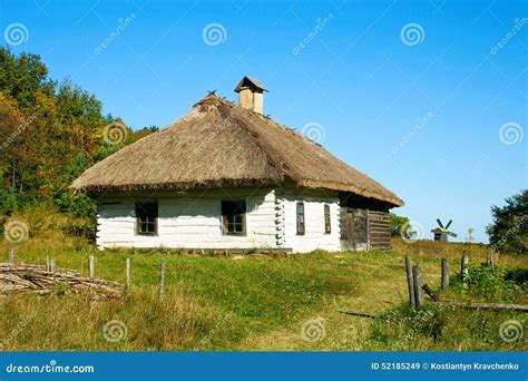 Ukrainian Rural Cottage with a Straw Roof Stock Image - Image of cottage, facade: 52185249