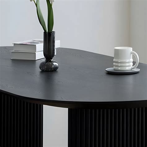 Black Double Pedestal Table Oval Solid Wood Dining Table for Home ...