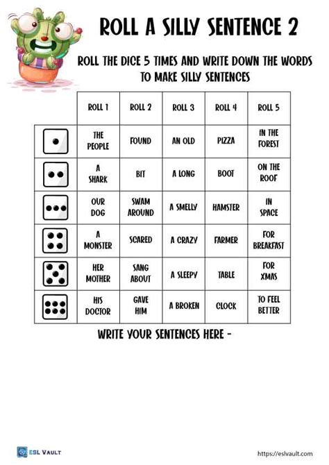 4 silly sentence worksheets - ESL Vault