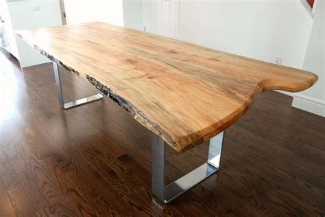 Modern live edge maple table with sleek chrome base