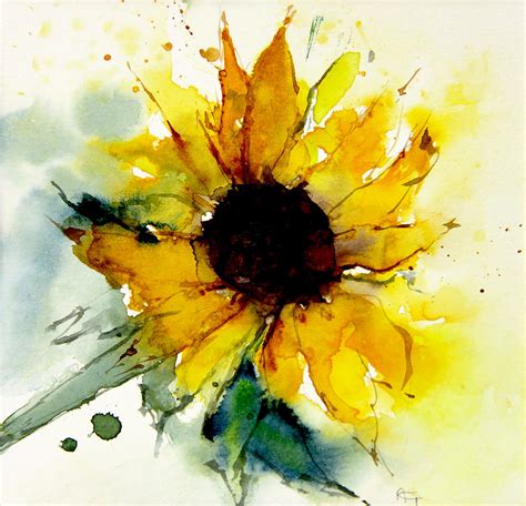 Watercolor Sunflower Painting by Annemiek Groenhout