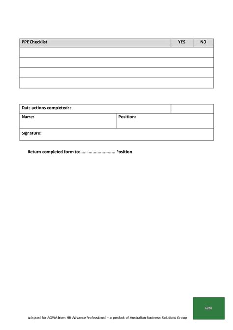 Personal protective equipment (PPE) checklist in Word and Pdf formats - page 3 of 3