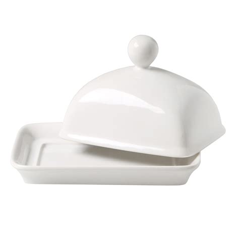 Home Essentials Covered Butter Dish - White Porcelain With Knob Handle Lid 786460043916 | eBay