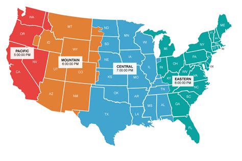 Us Map With Time Zones Printable