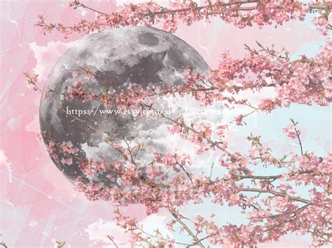 Digital Download Cherry Blossom Moon For Prints and Wallpapers | Etsy