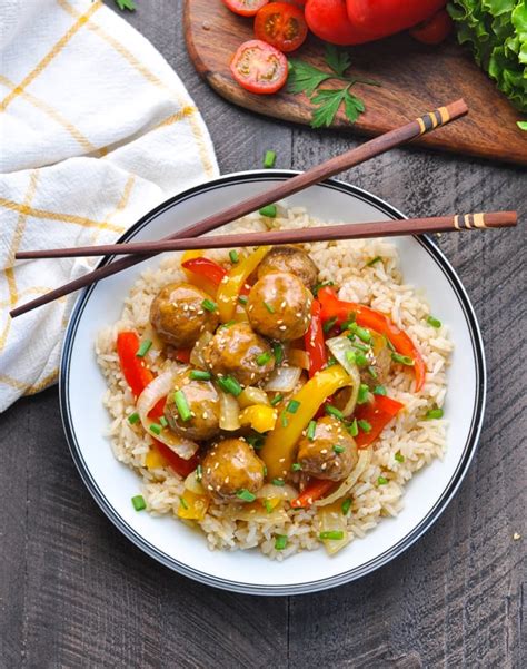 Slow Cooker Chinese Meatballs with Peppers and Onions - The Seasoned Mom