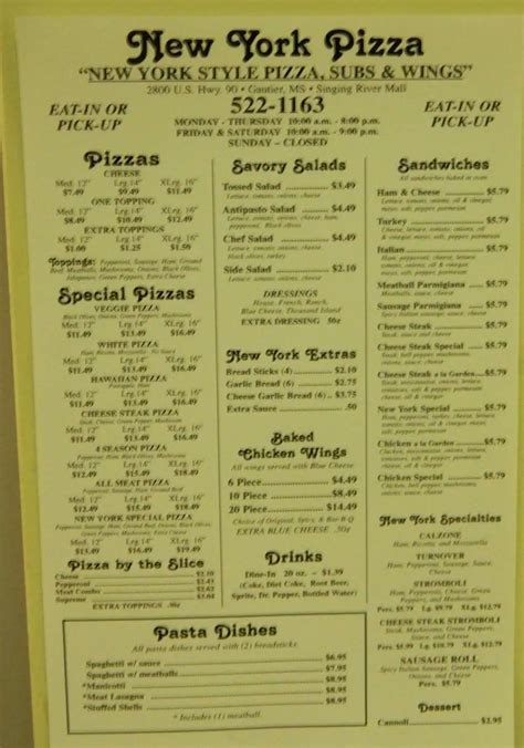 New York Pizza menu, Menu restauracji New York Pizza, Gautier, Gulfport - Urbanspoon/Zomato