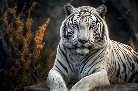 Premium Photo | Portrait of a wild white tiger in natural habitat