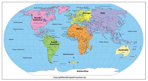 World Map Showing Continents And Oceans