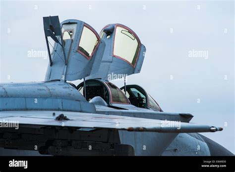 MiG-31 Cockpit. Photo of MiG-31 interceptor plane of Russian Air Force with canopy open at ...