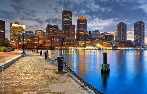 Boston Skyline at Night Stock Photo | Adobe Stock