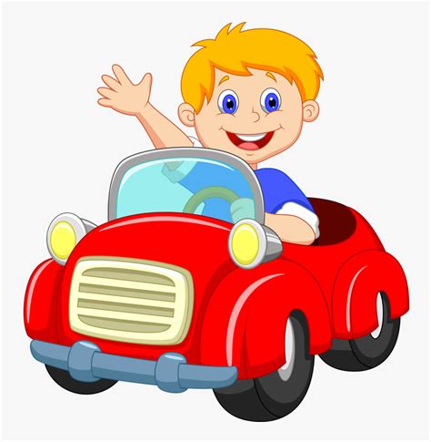 Boy Driving Red Car Clip Art, HD Png Download - kindpng