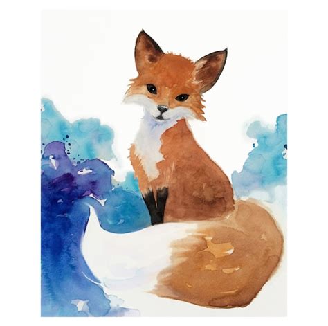 Watercolor Fox Art Nursery Art Kids Art Woodland Painting