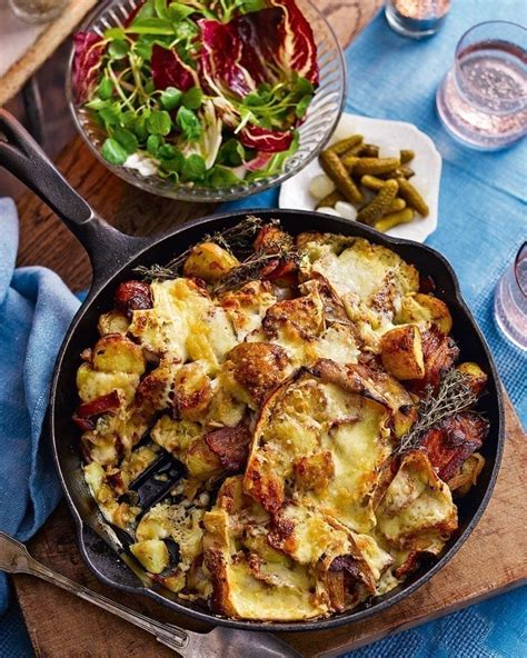 Potato, bacon and raclette skillet gratin recipe | delicious. magazine