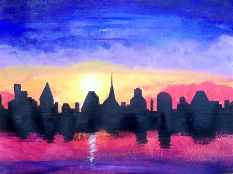 City sunset acrylic | Painting, Drawings, Painting & drawing