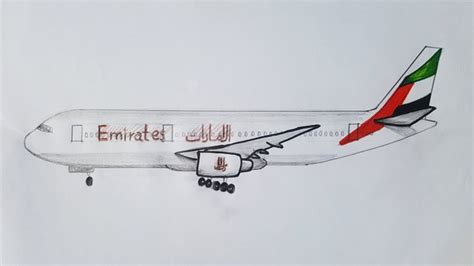 Emirates plane drawing simple| Boeing 777 drawing| How to draw emirates plane step by step easy ...