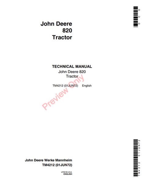 JOHN DEERE 820 TRACTOR MANUAL TM4212 - PDF FILE FORMAT – The Manuals Group