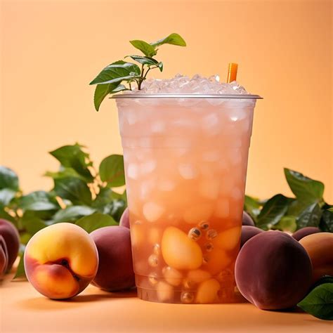 Premium Photo | Photo of Peach Bubble Tea Peach Flavored Tea Base ...