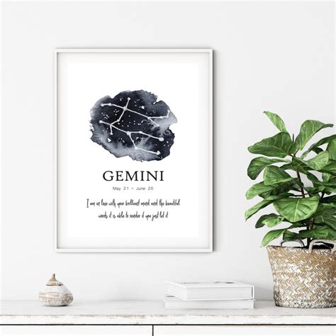 Gemini Prints Zodiac Wall Art Gemini Wall Art Astrology | Etsy