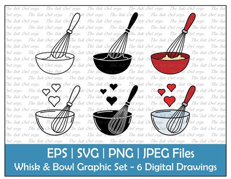 Whisk and Mixing Bowl Vector Clipart / Outline & Stamp - Etsy