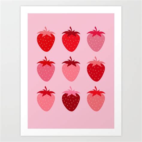 Abstract Retro Fruit Print Pink And Red Aesthetic Modern Preppy Strawberries Art Print by Daily ...