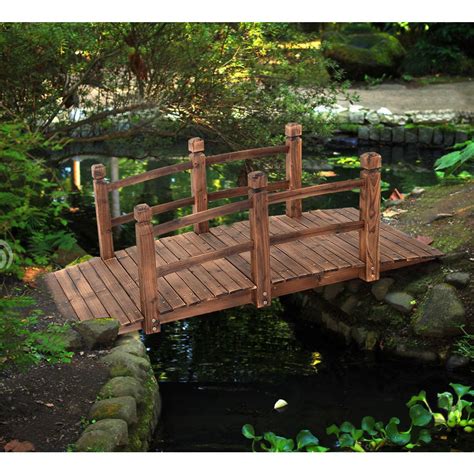 Giantex 5 Garden Bridge Wooden Decorative Pond Bridge Arch Walkway w/ Railings