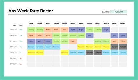 EXCEL of Any Week Duty Roster.xlsx | WPS Free Templates