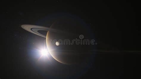 Illustration Cinematic 3D Animation of Saturn and Its Moon Stock Photo ...