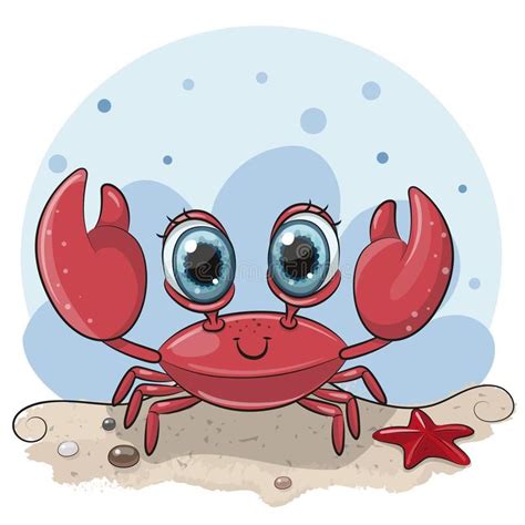 Cartoon Crab on the beach. Cute Cartoon Crab with big eyes on the beach royalty free ...