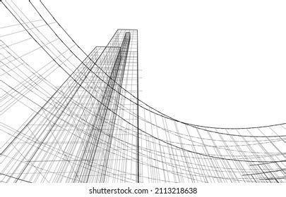 Abstract Architecture Linear Drawing Vector Illustration Stock Vector (Royalty Free) 2113218638 ...