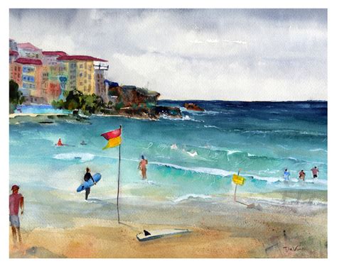 Bondi Beach Art Sydney Australia Watercolor Seascape Art - Etsy